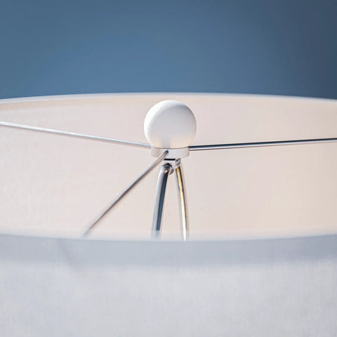 Close-up of the Claiborne Floor Lamp With Gloss White Finish For A Clean Modern Vibe, showing the lampshade's top fixture detail.