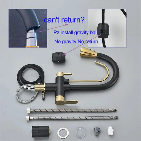 Modern d/Black/Ch Kitchen Faucet - Pull Out Water Filter Tap2/3 Way Cold Mixer Sink C with installation parts displayed.