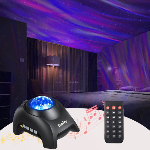 Star Projector For Bedroom With Remote, Aurora Northern Lights Show, Bluetooth Speaker, White Noise And Timer on a table