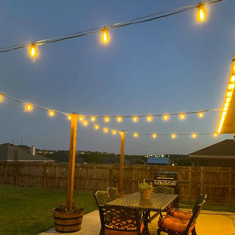 96 Foot LED Outdoor String Lights With Shatterproof S14 Bulbs 2700K Warm White For Patio Backyard Porch Garden Waterproof Heavy Duty