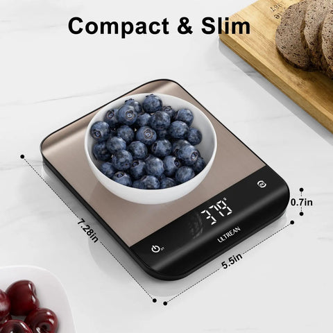 Dope Sleek Stainless Kitchen Scale With LED Display, Precise Digital Weight In Grams Or Ounces, 11 lb Capacity with Blueberries