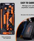 Front view of VEVOR 10-Ton Porta Power kit with orange hydraulic ram, pump, hose in a molded storage case.