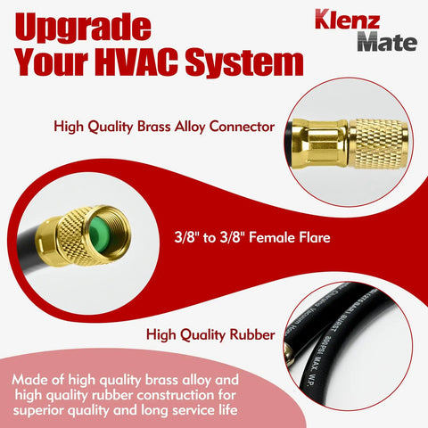 Pro Grade HVAC Vacuum Hose 72 Inches Long With Three Eighths Inch Flare Fittings For Fast Evacuation And Refrigerant Recovery