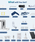 Contents of Smart Bird Feeder With Camera, Solar Powered Outdoor Feeder With AI Bird Identification, 2.4Ghz WiFi, 2K Live Video, Instant Arrival Alerts, The Dope Gift For Women Who Love Backyard Birds, including feeder parts, solar panel, screws, and manual.