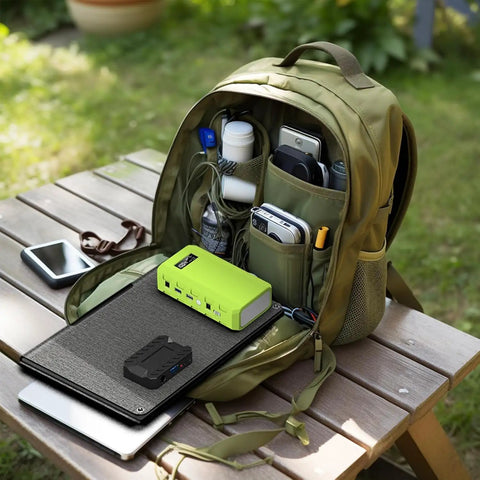 Portable Solar Generator Kit 24000mAh 65W Power Station With Panel Included 110V AC Outlet 88Wh Rechargeable in outdoor setup