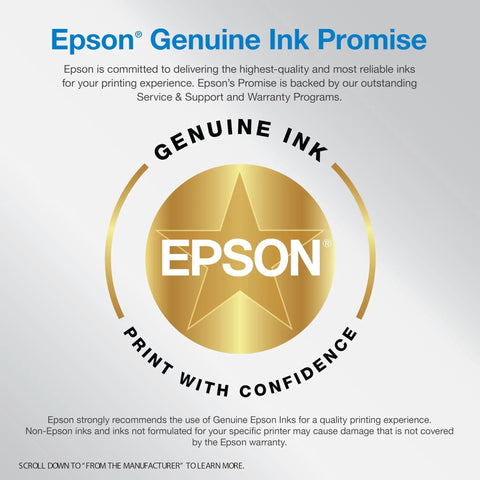 Epson Genuine Ink Promise logo with gold star design highlighting reliability and quality printing experience.