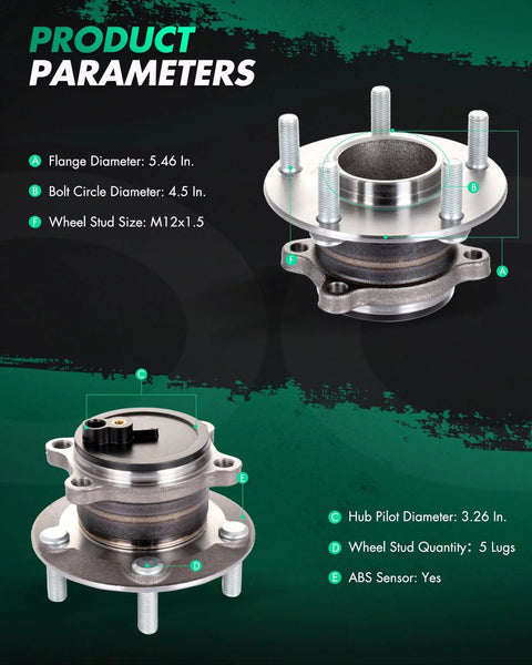Rear Wheel Hub Bearing Assembly Kit 2 Pack Fits 2014 2015 2016 Mazda 3 With 5 Lug ABS OE 512523 Direct Replacement For Quick Bolt In And Smooth Ride Now product parameters