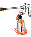 No Sweat Long Reach Straight Spray Gun Kit With Heavy Brass Atomizer And Pressure Relief Valve Includes Two Liter Paint Cup for smooth finishes.