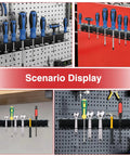 Heavy Duty Magnetic Tool Holder With 18 Holes Screwdriver Organizer for garages and workshops with tools displayed.