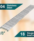 Tough As Nails 304 Stainless Steel Brad Nails 5/8 Inch 18 Gauge, long strip showcasing versatile finishing hardware.