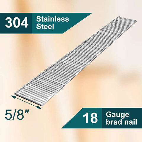 Tough As Nails 304 Stainless Steel Brad Nails 5/8 Inch 18 Gauge, long strip showcasing versatile finishing hardware.
