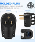 Heavy Duty 2 In 1 Nema 6 50P To 6 30P Male Power Plug Adapter 50 Amp 3 Prong 125V 250V showing molded plug with ergonomic handles.