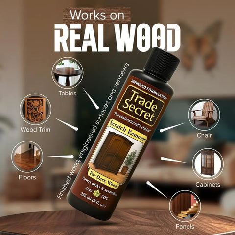Dark Shade Scratch Concealer For Real Wood Furniture And Floors Covers Nicks And Scuffs Pet Scratches And Minor Defects Restores Rich Finish On Natural Wood Only bottle with wood surface examples.