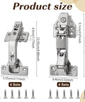 8 Pack Corner Cabinet Hinges With 135 Degree And 165 Degree Soft Close, sizes and screws displayed