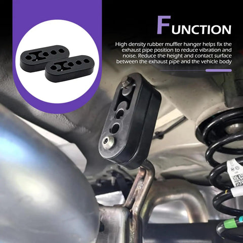 2 Pack Rubber Exhaust Hangers For Muffler And Tailpipe Adjustable 4 Hole Universal Damping Bracket installed on vehicle