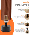 How to install Heavy Duty Rubber Furniture Levelers for stability on hardwood tile floors, showing step-by-step guidance.
