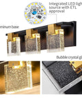 Black And Bronze Vanity Light With Square Bubble Crystal Panel Wall Mounted Sconce Three LED Lights 3000K Warm White 1200 Lumens Eco Friendly ETL Approved Easy To Install