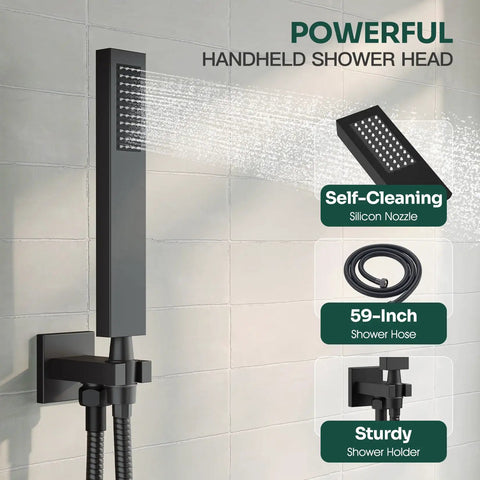 Top Shelf Ceiling Mount Shower System With 10 Inch Rain Head And Handheld Valve Trim Kit For Bold Bathroom Refresh Slick Finish No Fuss Durable Efficient Setup
