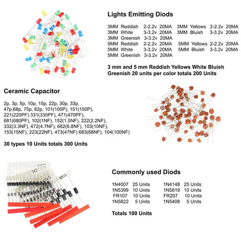 1540 Piece Electronics Component Assortment Kit With LED Diodes Transistors Resistors Capacitors And 40 Pin Male To Male Jumper Wires For DIY Projects And Maker Enthusiasts, assorted components