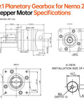Technical diagram of 10 To 1 Planetary Gearbox For Nema 23 Stepper Motor 60 To 74 Mm Housing Backlash 15 Arcmin