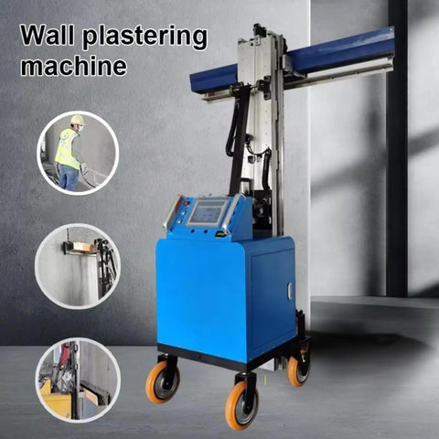 Heavy Duty Fully Automatic Cement Rendering Machine And Wall Polisher For Smooth Operator Grade Plaster Work On Residential Walls And Commercial Jobsites Zero Sweat, blue wall plastering machine with wheels.
