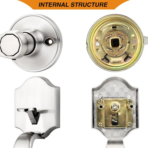 Camelot Trim Front Entry Handleset With Lower Half Grip Wave Lever And Passage Lock Brushed Nickel Finish internal structure view
