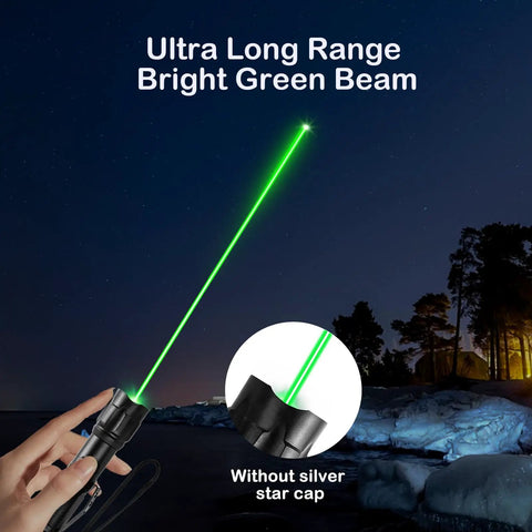 Green Light Flashlight Dope Rechargeable With Long Range Adjustable Focus Tactical Beam in night sky without cap