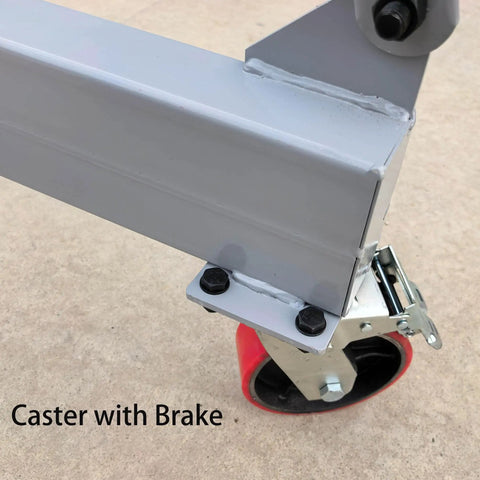 Caster with brake on Heavy Duty 10.5 Foot Adjustable Gantry Crane With 4000 Lb Capacity, Height Range 9.85 To 13.9 Feet