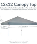 12x12 Canopy Replacement Top For Pop Up Shade Heavy Duty PU Coated 150D Oxford Fabric Gray Cover Only Built Tough