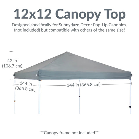 12x12 Canopy Replacement Top For Pop Up Shade Heavy Duty PU Coated 150D Oxford Fabric Gray Cover Only Built Tough