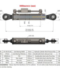Diagram of Top Link For Cat 1-1 With Locking Block, 16 1/8-22 7/16 In, hydraulic cylinder specs and dimensions.