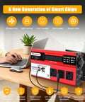 Tailgate Beast 1000W Peak Power Inverter converts 12V DC to 110V AC with 3 AC sockets and 4 USB ports on a desktop.