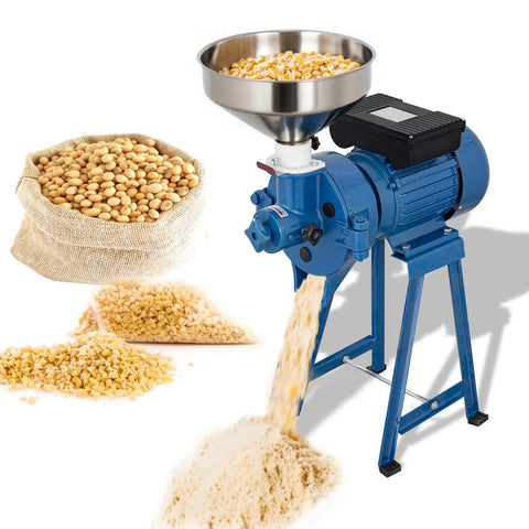 2 In 1 Dry And Wet Grain Mill Grinder Electric 110V processing corn into powder with adjustable grind and included funnel