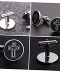 Men's Titanium Steel Cross Cufflinks Black Metal Dress Accessories For Business Formal Wear One Pair Decorative Religious Cross Design