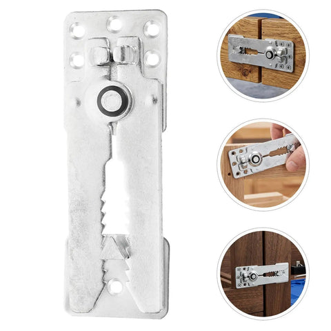 Set Of Six Heavy Duty Iron Sectional Couch Connectors For Modular Sofas With Long Travel Hinge And Antislip Finish close-up view of connector hardware
