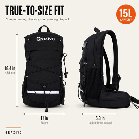 Front and side view of Hydration Backpack With 2L BPA Free Water Bladder Lightweight Daypack With Waist Pockets And Helmet Holder