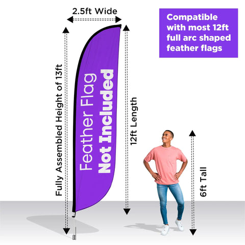 Feather Flag Pole Kit For Outdoor Advertising, 13 Feet Tall Swooper Pole With Rotating Ground Spike next to person for scale