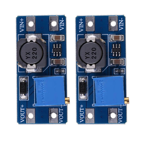 DC To DC Boost Converter Adjustable Power Supply Module 2A Two Pack For Electronics And Digital Gadgets High Efficiency Over 93 Percent Compact Dope Gear 36 X 17mm PCB Board, blue PCB