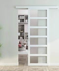 42x84 Inch White PVC Sliding Barn Door With Hardware Kit And Pull Waterproof Acrylic Pane Translucent Lightweight Plastic Panel