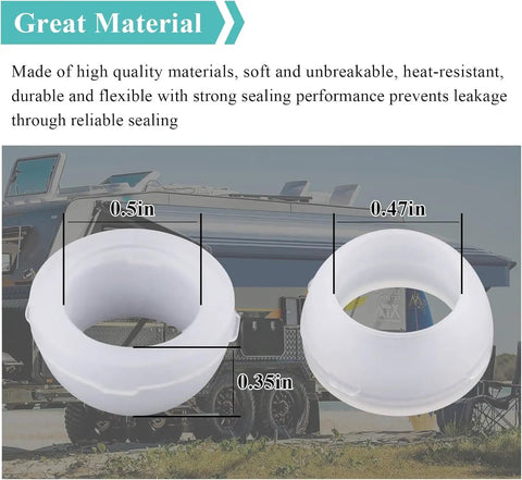 Plastic Santoprene Swivel Seal Kit Easy Install Half Inch PEX For RV Water Lines Includes 10 Gasket Cones Fits PEX Fittings And Swivel Connectors Replacement Washer For RV Plumbing, white 1/2 in seals