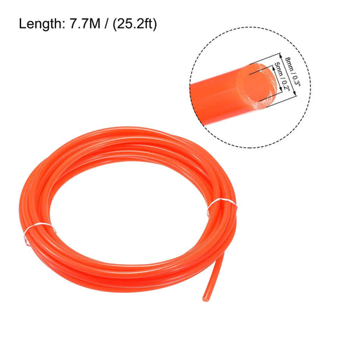 Bright Orange Polyurethane Pneumatic Air Hose 5mm ID 8mm OD 7.7m Long 25.2 Feet Built For Air Compressors Flexible