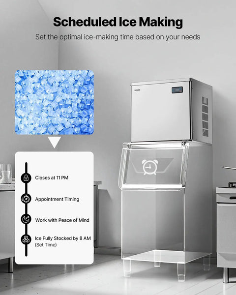 Commercial Ice Maker Head 650 Lbs Per Day Stainless Steel Ice Machine With Scheduled Ice Making Self Cleaning Adjustable Thickness