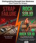 Comparison of strap failure and rock solid quick release tool clamps by Shovel And Axe Mount Kit For Truck Roof Racks And Garage Organization Quick Release Tool Clamps Overlanding Gear Holder Bed Or Wall Mounted Bracket Heavy Duty Metal Rubber Construction Red Four Pack