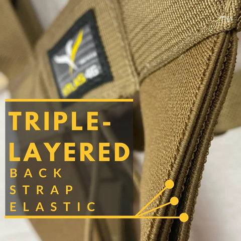 Close-up of triple-layered back strap of Comfort Tuff V2 Heavy Duty Suspenders For Workwear One Size Fits Most Coyote USA