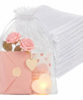 White Organza Gift Bags 50 Pack 8x12 Inches Drawstring Bulk Mesh Bags For Wedding Favors Treats Jewelry Party Goodie Bags Clear Pouches
