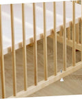 Wooden crib with visible spring-loaded latch, part of Four Pack Crib Latch Window Screen Pin Set Spring Loaded Bed Latches Window Screen Repair Kit For Cotter Draw No Fuss Quick Install Easy To Use Durable Window And Bed Latch Kit For Small Cribs