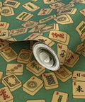 Small Scale Gold Metallic Wallpaper With Luxe Fibrous Texture For Smooth Indoor Walls Eco Pvc Free Class A Fire Rated Decor leveling up your living space with Mahjong tile design.