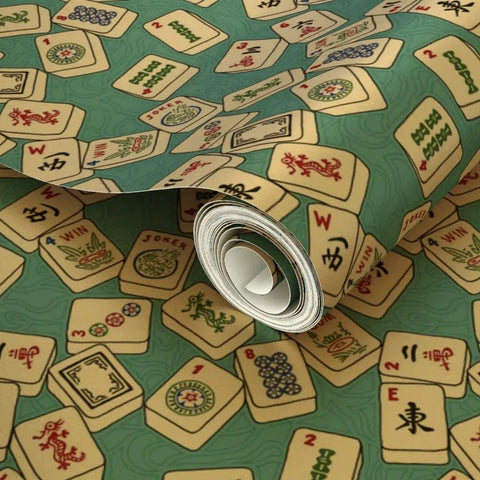 Small Scale Gold Metallic Wallpaper With Luxe Fibrous Texture For Smooth Indoor Walls Eco Pvc Free Class A Fire Rated Decor leveling up your living space with Mahjong tile design.