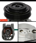 Top Shelf AC Compressor With Clutch Fits Mazda 6 2009-2013 2.5L L4 6 Groove Pulley DKS17DS PAG46 detail view with connector.