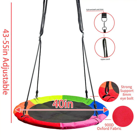 Ultra Strong Saucer Swing 40 Inch For Backyard Fun, 900D Oxford Waterproof Seat, 900 Lb Weight Capacity, Adjustable Straps shown